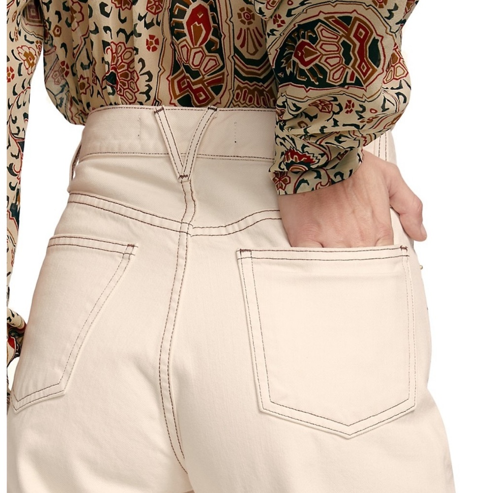 VERONICA BEARD Blake Straight Leg Jean in Ecru Contrast Stitching Size 29 - Picture 10 of 11